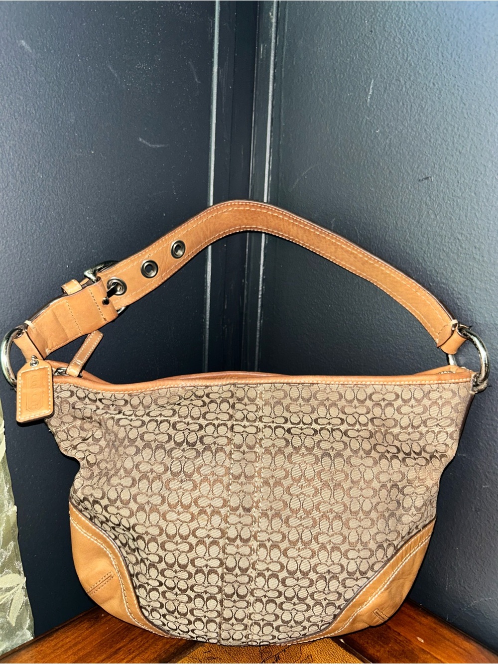 Coach 2007 Y2K Mini Kissing C Signature Monogram Tan Soho Hobo Shoulder Bag - Picture 6 of 15